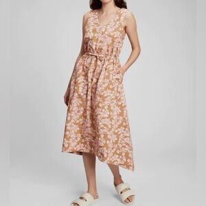 GAP Tan Midi Dress with Pink Floral Print